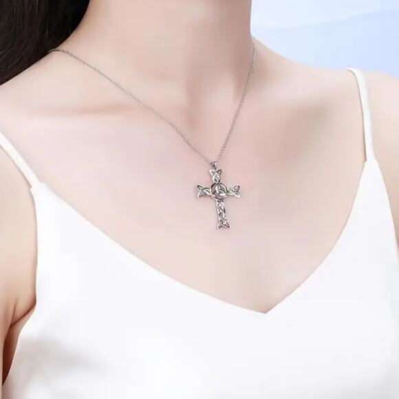 Silver Celtic Cross Necklace Hollow Christian Faith Christmas Birthday Gift NEW! - Picture 5 of 6